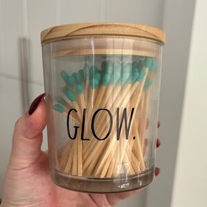 Rae Dunn Glass Jar with Teal Match Tips